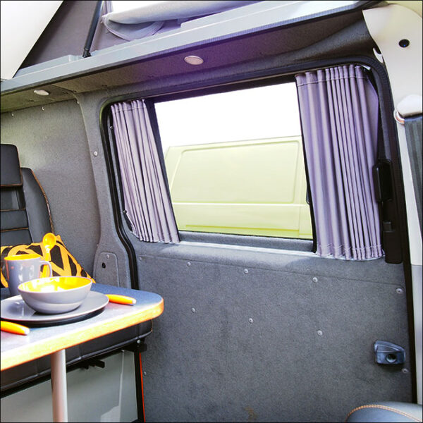 Van-X, Ford Transit Custom, Premium Set, 2 x Vorhang für die Seite (Farbe Vorhang: Schwarz/Grau)