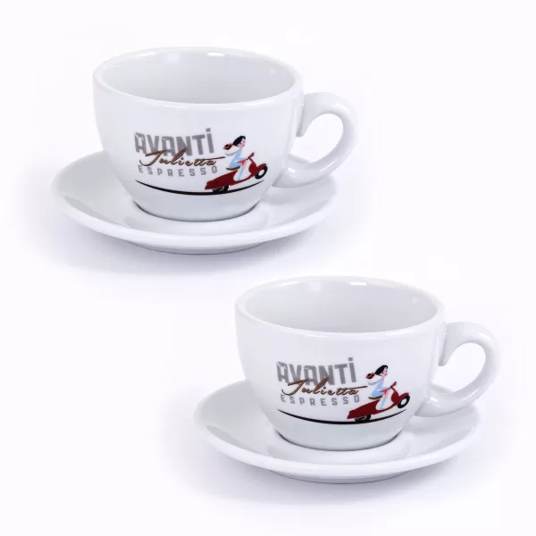 AVANTI Julietta Milchkaffeetassen 2er Set - dickwandig, robust, 290 ml, mit Untertassen - stilvoller Kaffeegenuss