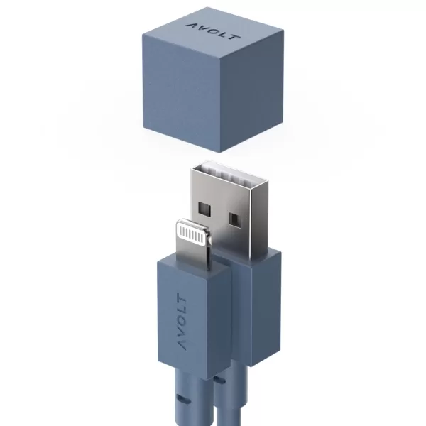 Avolt USB A auf Lightning Ladekabel 1,8m in Ozean Blau, MFi-zertifiziert, flexibles Silikon, schnelles Laden & Datenübertragung, Kabelschutzkappe