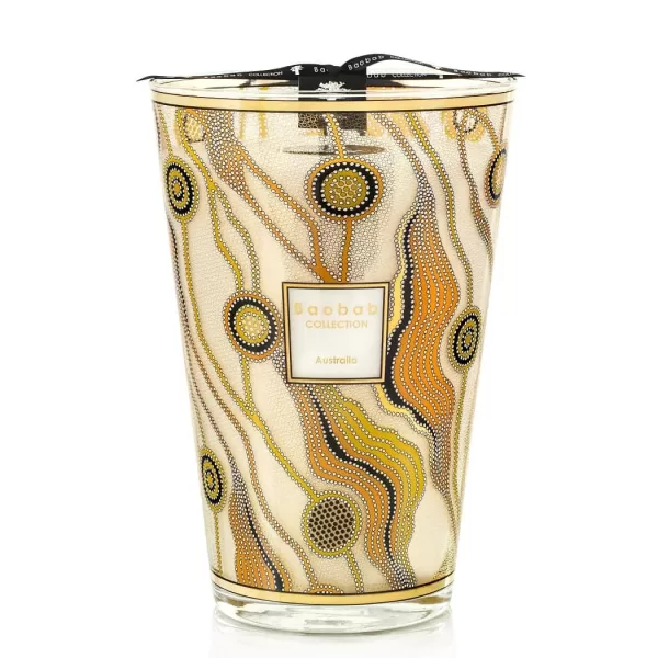 Baobab Australia Limited Edition Duftkerze Max 35 - Eukalyptus, Neroli, Moschus, 24-karätiger Gold-Siebdruck, Kunst der Ureinwohner