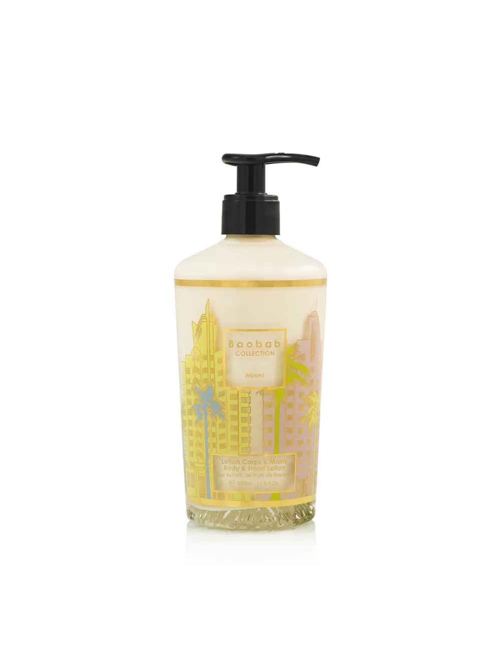 Baobab Miami Body & Hand Lotion - Feuchtigkeitsspendende, leichte Lotion im Glasflakon mit Art-Deco-Design, beruhigender Duft von Meersalz & Zypresse