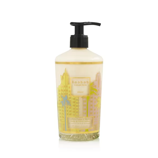 Baobab Miami Body & Hand Lotion - Feuchtigkeitsspendende, leichte Lotion im Glasflakon mit Art-Deco-Design, beruhigender Duft von Meersalz & Zypresse