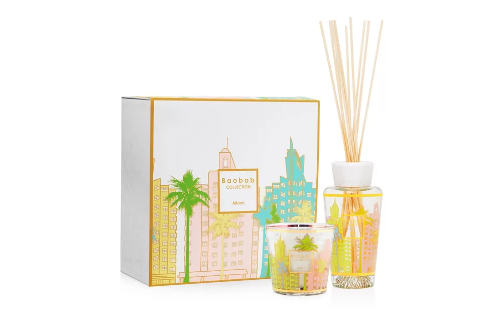 Baobab Miami Geschenk-Set: Duftkerze & Raumduft-Diffuser mit Zypresse, Zeder & Moschus – Exklusives Design, 250 ml, Ideal als Geschenk