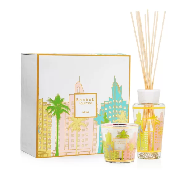 Baobab Miami Geschenk-Set: Duftkerze & Raumduft-Diffuser mit Zypresse, Zeder & Moschus – Exklusives Design, 250 ml, Ideal als Geschenk