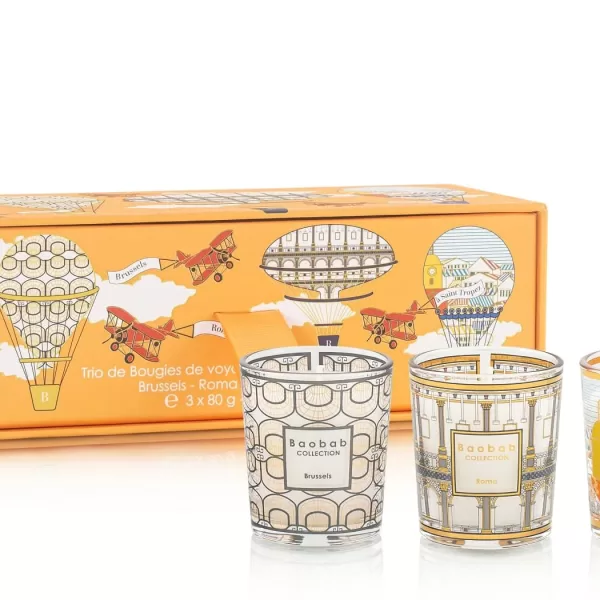 Baobab Trio Travel Candles Set - My First Baobab | Brussels, Roma, Saint Tropez | Elegante Geschenkbox in Orange