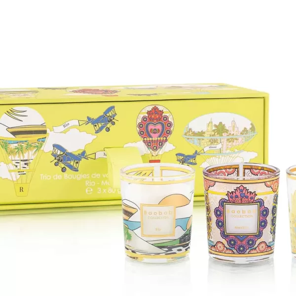 Baobab Trio Travel Candles Set | My First Baobab | Yellow Box | Rio, Mexico, Miami Fragrances | Luxury Gift Idea