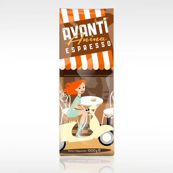 Caffè Avanti Anina Espresso Mild 1000g - 80% Arabica, 20% Robusta, nussiges Aroma, schonende Trommelröstung, in der Schweiz hergestellt