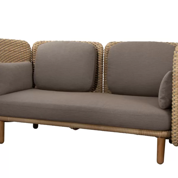 Cane-line Arch Outdoor Modulsofa Taupe | 2-Sitzer mit niedrigen Armlehnen | Flexibles Design & Teakholz | Robuste Gartenmöbel