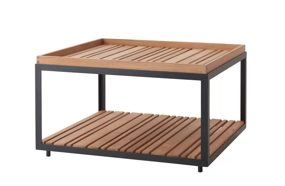 Cane-line Level Couchtisch groß 79x79 cm Teak Lava Grey – Minimalistischer Beistelltisch, Ausstellungsstück, Aluminiumgestell, zertifiziertes Teakholz