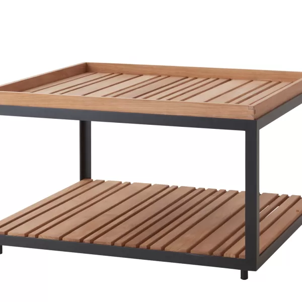 Cane-line Level Couchtisch groß 79x79 cm Teak Lava Grey – Minimalistischer Beistelltisch, Ausstellungsstück, Aluminiumgestell, zertifiziertes Teakholz