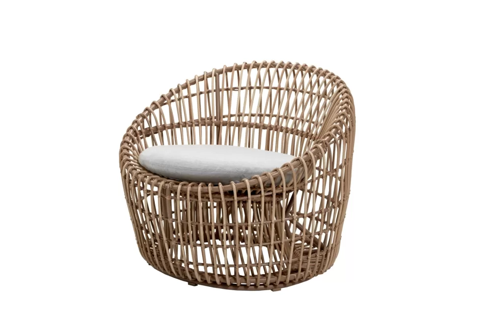 Cane-line Nest Round Sessel Outdoor mit Kissen - Wetterfest, pflegeleicht, modern - Aluminium & Cane-line Weave, 156cm, Taupe/Weiß/Grau/Schwarz