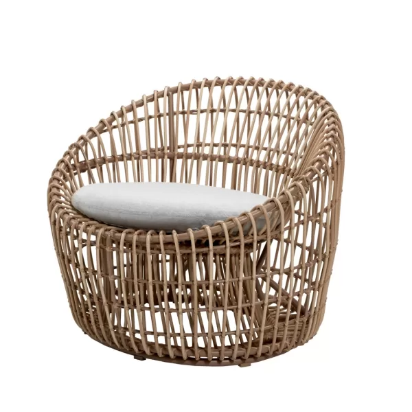 Cane-line Nest Round Sessel Outdoor mit Kissen - Wetterfest, pflegeleicht, modern - Aluminium & Cane-line Weave, 156cm, Taupe/Weiß/Grau/Schwarz