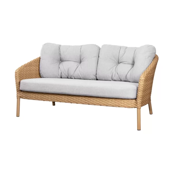 Cane-line Ocean 2-Sitzer Sofa - Wetterfestes Flat Weave in Weiß-Grau, mit QuickDry & Airflow-System, ideal für Garten und Wohnzimmer