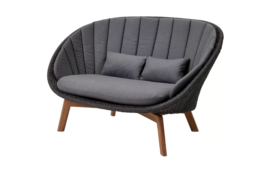 Cane-line Peacock 2-Sitzer Sofa mit Teakholzbeinen & Kissen Natté Grau – Wetterfest, Modern, Komfortabel, Langlebig, 151 cm