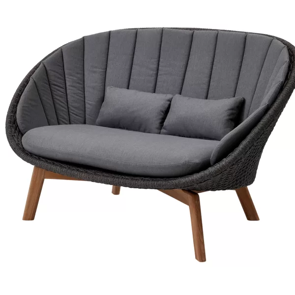 Cane-line Peacock 2-Sitzer Sofa mit Teakholzbeinen & Kissen Natté Grau – Wetterfest, Modern, Komfortabel, Langlebig, 151 cm