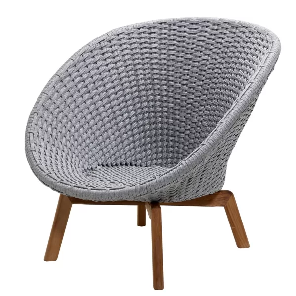 Cane-line Peacock Loungesessel mit Teakholz-Beinen, Soft Rope in Light Grey, wetterbeständig, modern & komfortabel, 91x93x87 cm