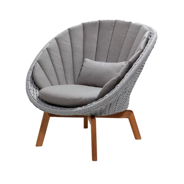 Cane-line Peacock Loungesessel Soft Rope Light Grey mit Teakholz-Beinen, wetterfest & pflegeleicht, modernes Design, Taupe, 91x93x87 cm