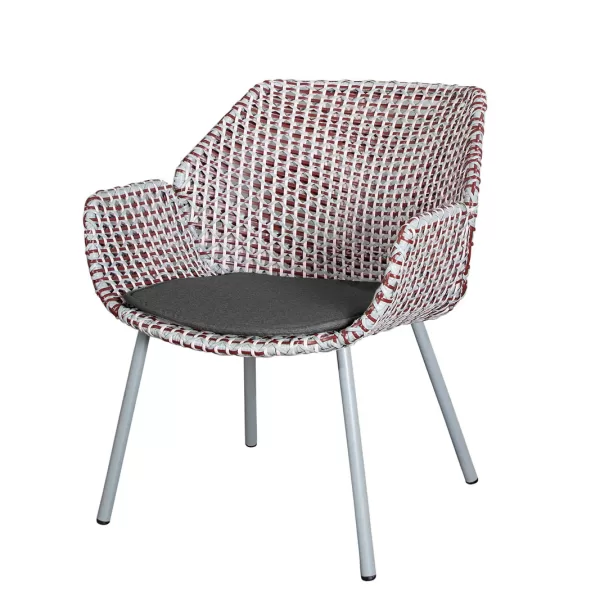 Cane-line Vibe Loungesessel - Light Grey/Bordeaux/Dusty Rose, Kissen Schwarz, Wetterfest, Modernes Design, 70x66x78 cm, Pflegeleicht