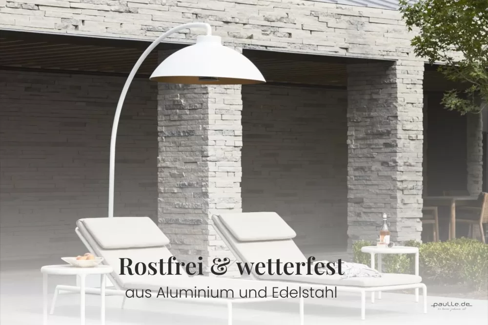 Heatsail Dome Infrarot-Heizstrahler Bogenlampe Weiß mit Bluetooth Lautsprechern, 180/195 cm höhenverstellbar, Edelstahl, 3250W, mobil