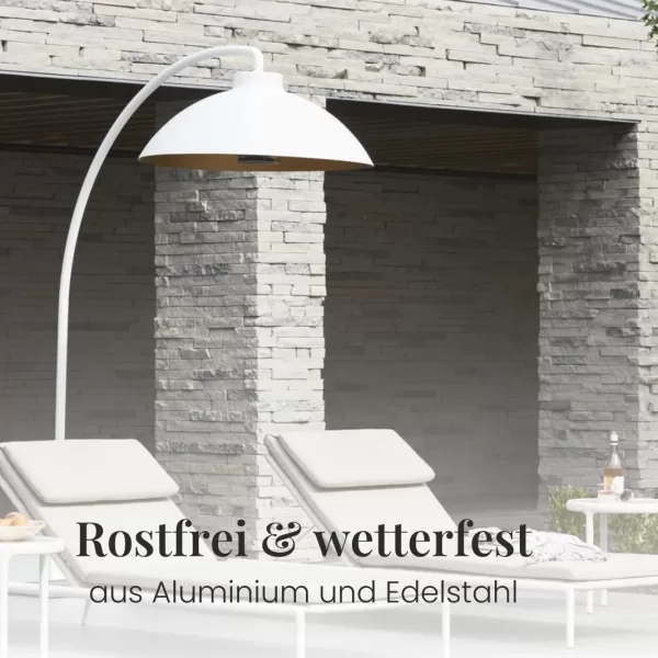 Heatsail Dome Infrarot-Heizstrahler Bogenlampe Weiß mit Bluetooth Lautsprechern, 180/195 cm höhenverstellbar, Edelstahl, 3250W, mobil