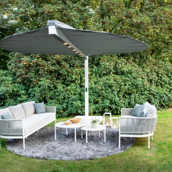 Heatsail Leaf Sonnenschirm mit Heizung, Licht & Kühlung - 4,6x3,6m, Midnight/Black, patentierte Beschattungslösung, automatischer Windverschluss