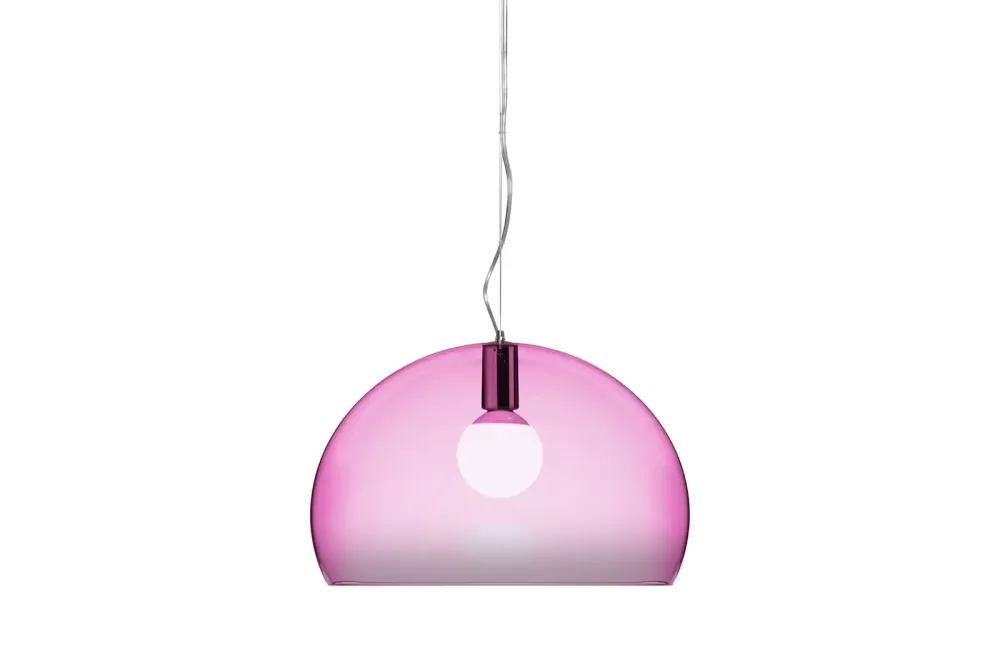 Kartell FL/Y Pendelleuchte Transparent Pink - Innovative Designlampe, zeitlose Eleganz, faszinierende Lichtreflexion, stilvolles Interieur