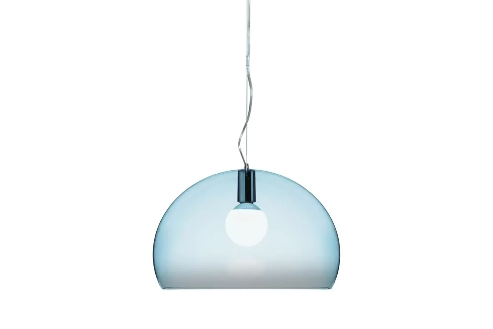 Kartell FL/Y Pendelleuchte Transparent – Wolkenblau, modernes Design, zeitlose Eleganz, faszinierende Lichtreflexion, ideal für stilvolle Interieurs