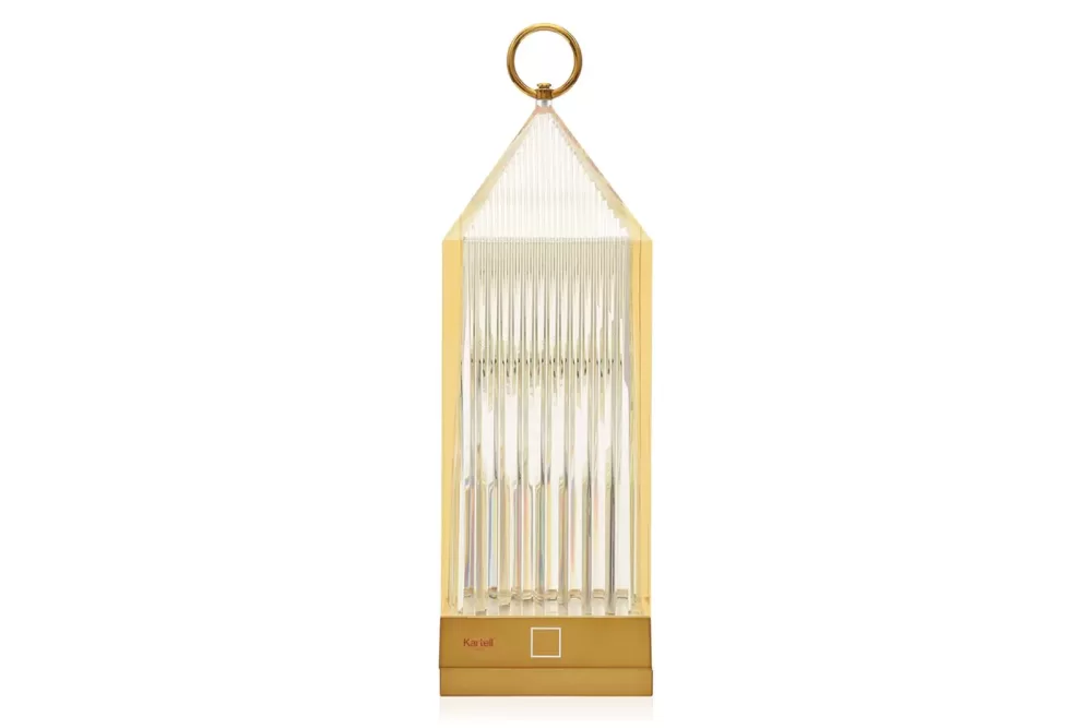 Kartell Lantern - Akkubetriebene dimmbare Tischleuchte in Bernstein, IP54, USB-Ladefunktion, modernes Design von Fabio Novembre, vielseitig einsetzbar