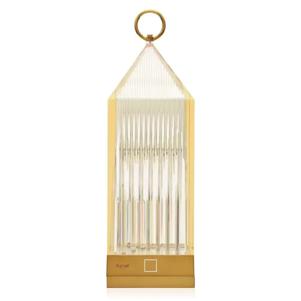 Kartell Lantern - Akkubetriebene dimmbare Tischleuchte in Bernstein, IP54, USB-Ladefunktion, modernes Design von Fabio Novembre, vielseitig einsetzbar