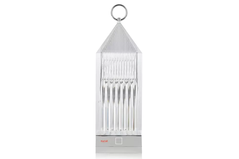 Kartell Lantern | Akkubetriebene dimmbare LED-Tischleuchte, IP54, transparent, USB-Ladestation, 5 Farben, modernes Design von Fabio Novembre