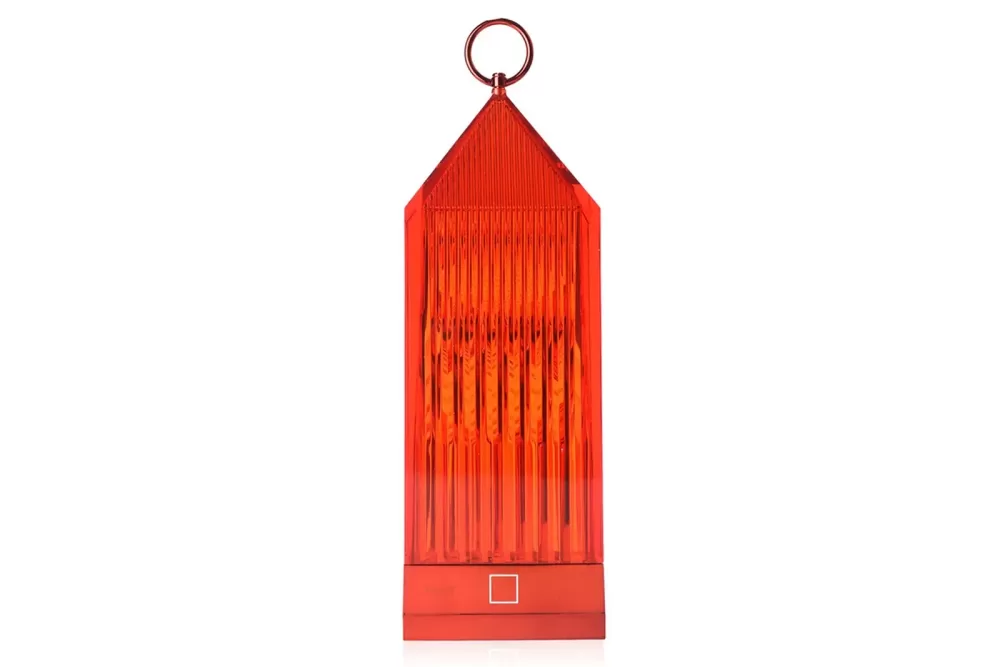 Kartell Lantern | Rote Akkubetriebene Tischleuchte, Dimmbar, IP54, USB Aufladung, Innen- und Außenbereich, Design von Fabio Novembre