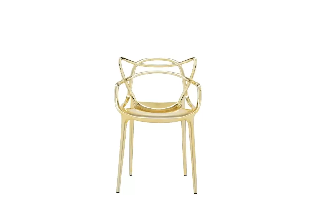 Kartell Masters Stuhl Metallic Gold - Design-Hybrid von Starck, leicht, für Innen & Außen, inspiriert von Eames, Jacobsen & Saarinen