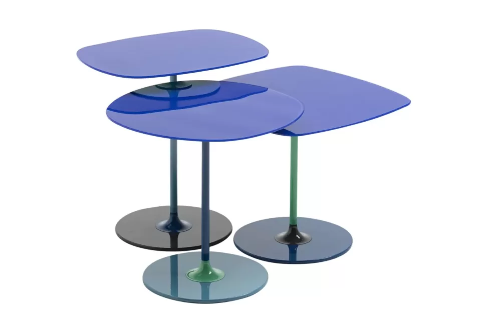 Kartell Thierry 3er Set Tische Blau – Beistelltische mit juwelenartigem Design, kreative Farbvielfalt, vielseitig & stilvoll für Ihr Zuhause