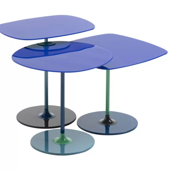 Kartell Thierry 3er Set Tische Blau – Beistelltische mit juwelenartigem Design, kreative Farbvielfalt, vielseitig & stilvoll für Ihr Zuhause