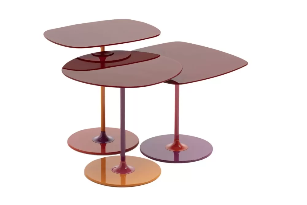 Kartell Thierry 3er Set Beistelltische Bordeaux - Juvelenartiges Design, individuelle Farben, vielseitig und stilvoll für jedes Zuhause