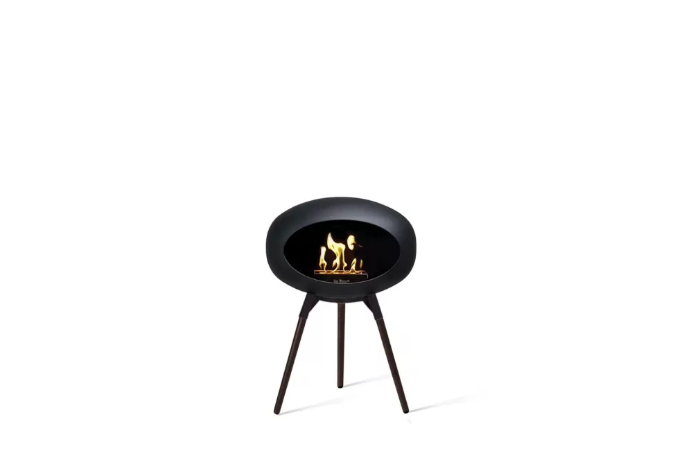 Le feu Ground Low Black Bioethanol Kamin – Eleganter, tragbarer Kamin mit schwarzem Eichenholz, SafeBurn-Technologie, ideal für Innen- und Außenbereiche