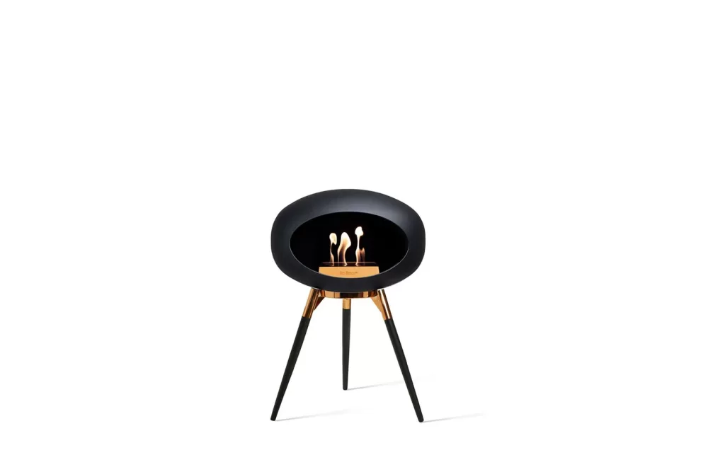 Le feu Ground Low Bioethanol Kamin - Schwarz mit Roségold, tragbar, für Innen & Außen, elegante Deko, sichere SafeBurn-Technologie, 45 cm