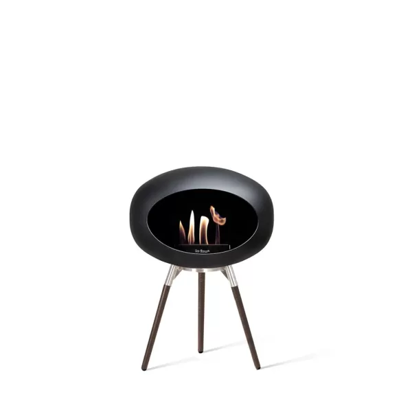 Le feu Ground Low Black Bioethanol Kamin – Smoked Oak & Stainless Steel, transportabel, sicher, ideal für Innen- und Außenbereich, moderne Eleganz.