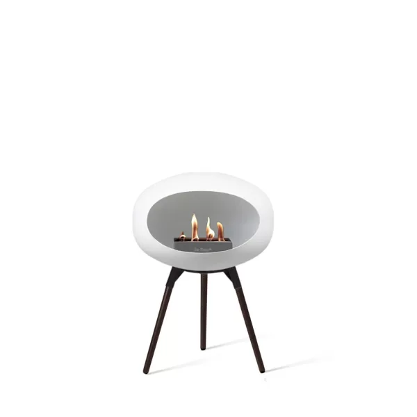 Le Feu Ground Low White Bioethanol Kamin mit schwarzen Eichenbeinen – Eleganter, tragbarer Kamin für Innen & Außen, 45 cm