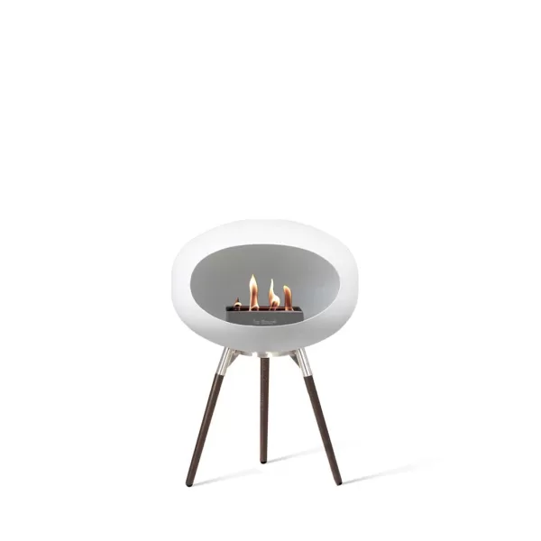 Le Feu Ground Low White Bioethanol Kamin – Smoked Oak & Stainless Steel, transportabel, modern für Innen & Außen, 45 cm, handgefertigt