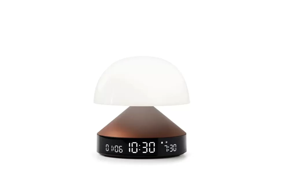 LEXON Mina Sunrise Wecker mit Sonnenaufgangssimulation & 5 Melodien, 9 LED-Farben, VA-LCD, Touch-Steuerung, braun - 3-in-1 Lampe für sanftes Aufwachen