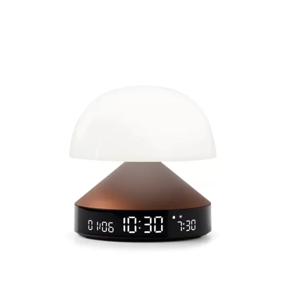 LEXON Mina Sunrise Wecker mit Sonnenaufgangssimulation & 5 Melodien, 9 LED-Farben, VA-LCD, Touch-Steuerung, braun - 3-in-1 Lampe für sanftes Aufwachen