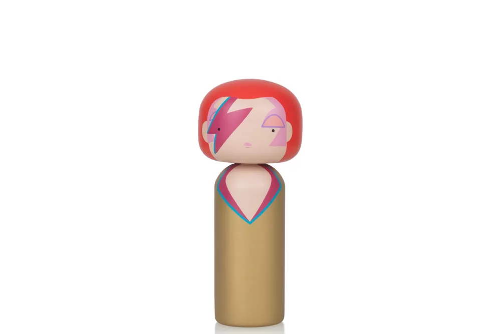 Lucie Kaas Kokeshi Doll Aladdin Sane Large - Handbemalt, Erlenholz, 21,5 cm, von Becky Kemp - Kultfigur David Bowie, einzigartiges Design