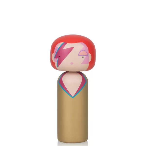 Lucie Kaas Kokeshi Doll Aladdin Sane Large - Handbemalt, Erlenholz, 21,5 cm, von Becky Kemp - Kultfigur David Bowie, einzigartiges Design