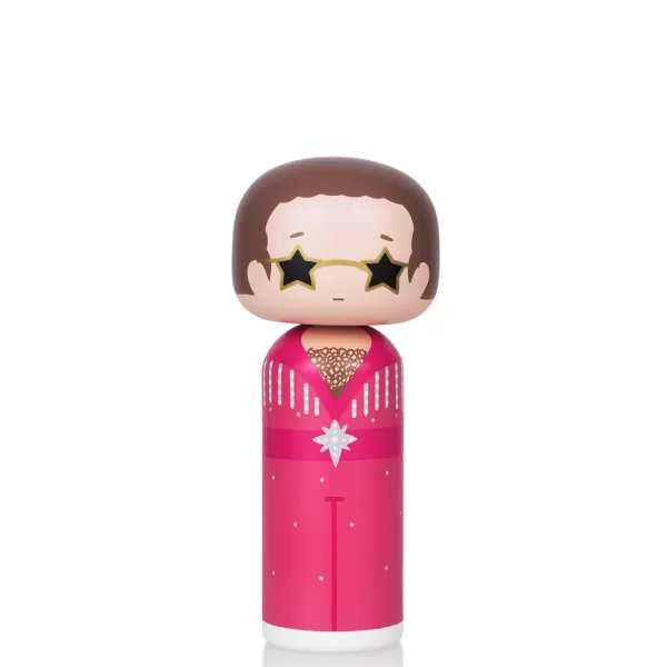 Lucie Kaas Kokeshi Puppe Elton Pink, Large - Handbemalt aus Erlenholz, 21,5 cm, Design von Becky Kemp, Ikone der Musik- und Popkultur