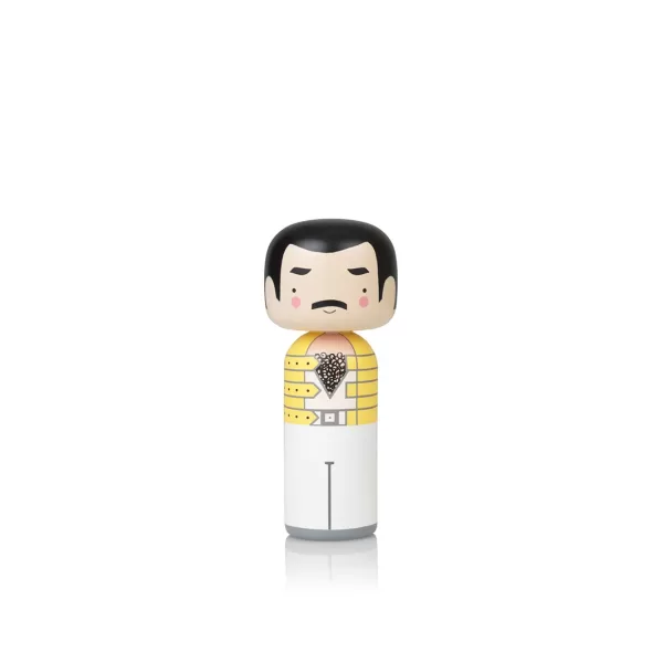 Lucie Kaas Kokeshi Doll Freddie Mercury | Handbemalt | 16,5 cm | Schima Superba Holz | Skurriles Design von Sketch.inc