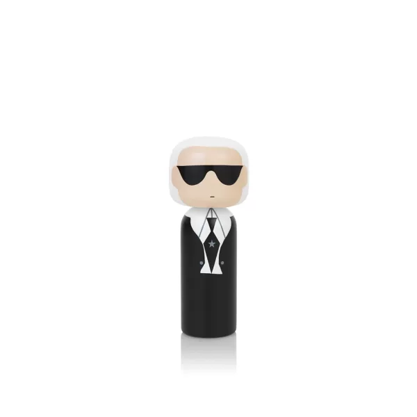 Lucie Kaas Kokeshi Puppe "Karl" - Small, handbemalt, Schima Superba-Holz, 14,5 cm, Designerin Becky Kemp, Modeikone Karl Lagerfeld