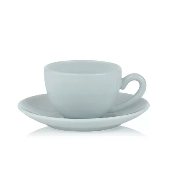 Lucie Kaas Milk Tasse mit Untertasse Blue Fog – Handgefertigtes Opalglas, mikrowellen- und spülmaschinenfest, moderne Pastellfarben, 7-teiliges Set