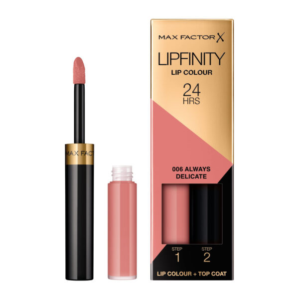 Max Factor Lipfinity Lip Colour Lipgloss 006 Always Delicate - Intense Pigmentatie, Lange Houdbaarheid, Hydraterend, Zachte Glans