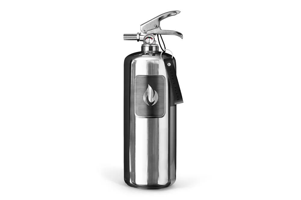 Nordic Flame Feuerlöscher 2kg aus poliertem Edelstahl – Elegante Brandschutzlösung für Zuhause und Gewerbe